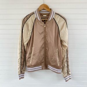 Steve Madden Rose Gold Champagne Velour Bomber Jacket Size M